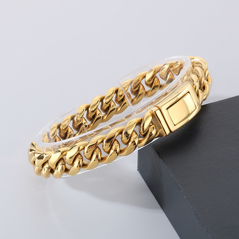 Planderful Cuban Chain Bracelet Men Bold Glossy 12mm Steel