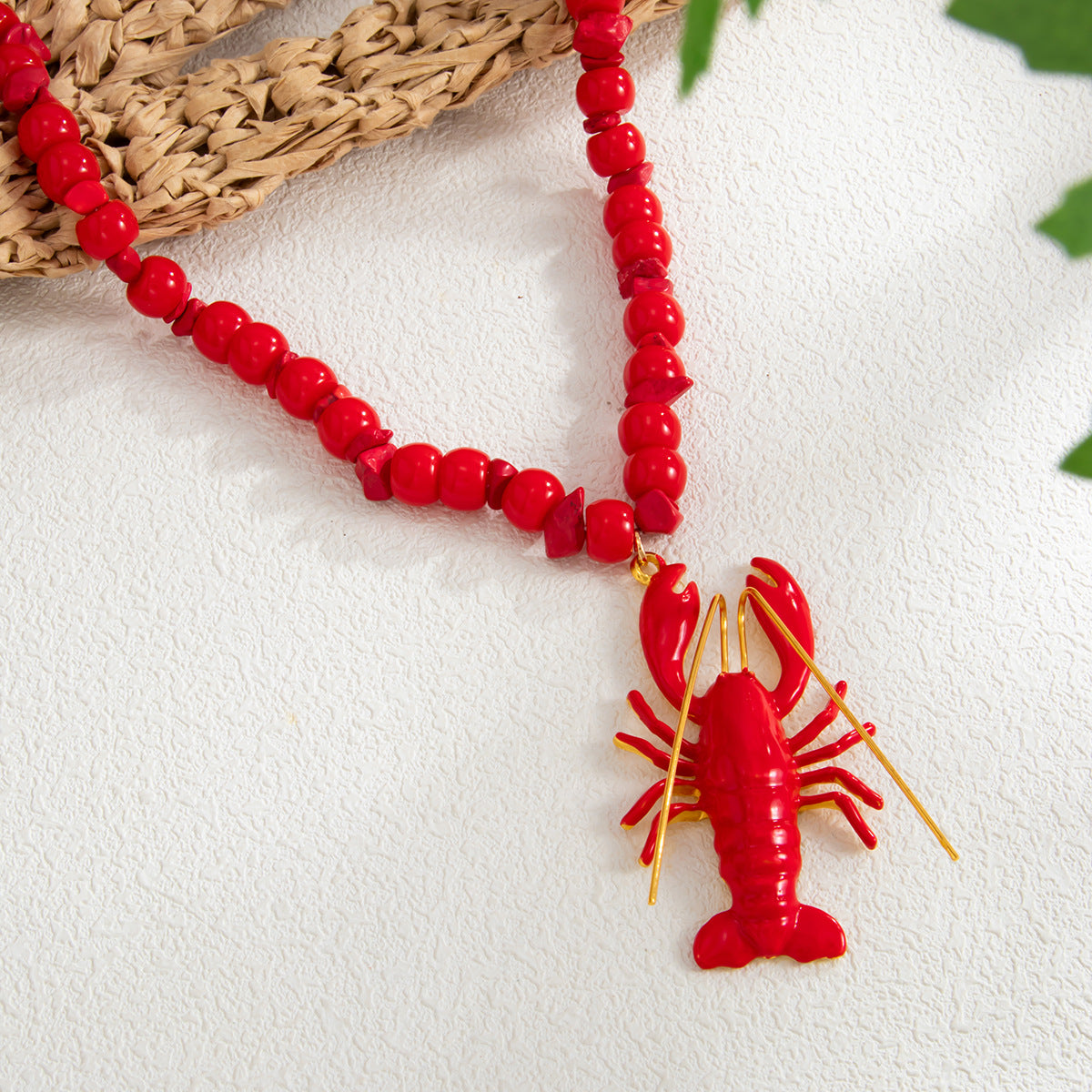 Crab & Lobster Beaded Pendant Necklace
