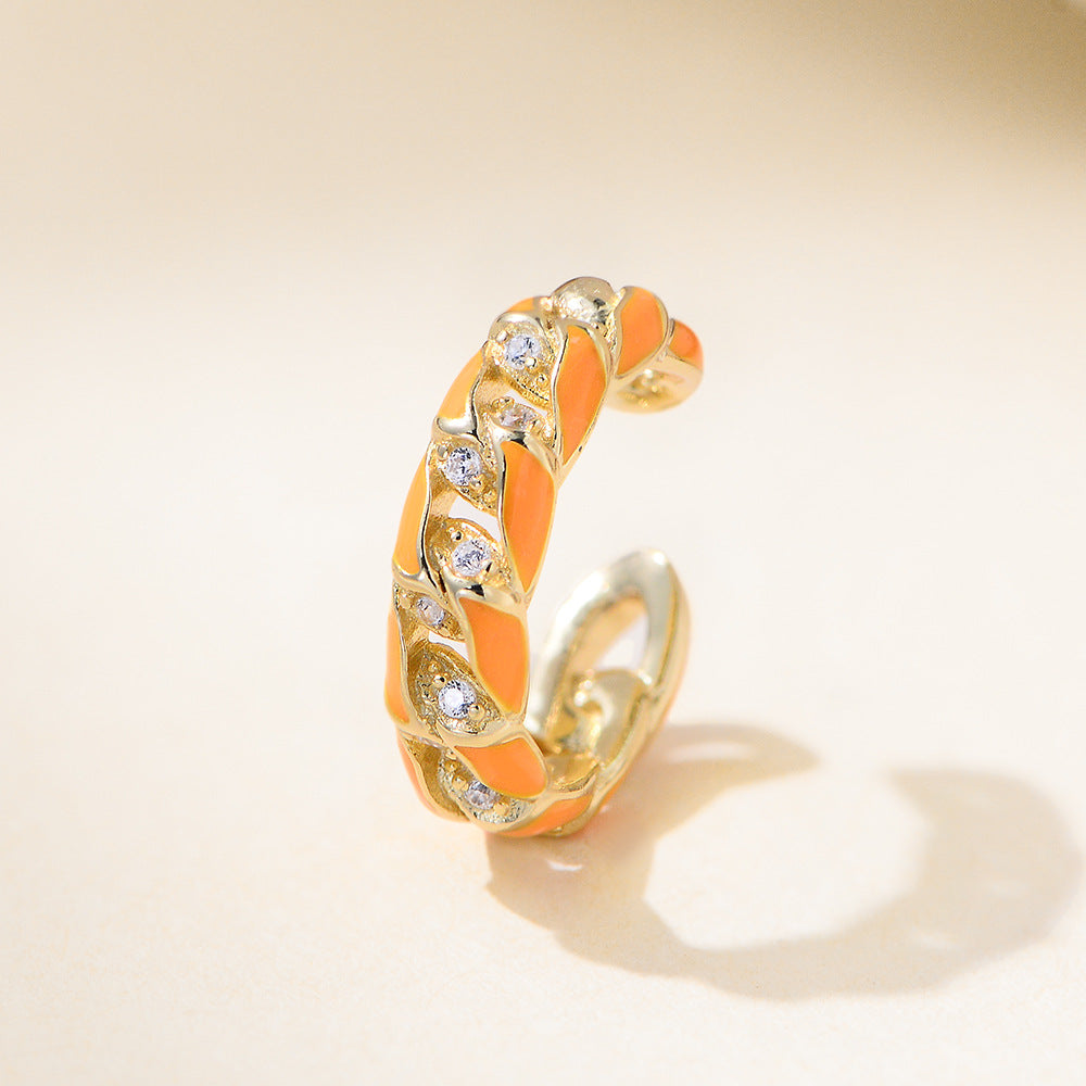 Planderful S925 Sterling Silver Zircon Clip Earrings for Non Pierced Ears Luxurious Hollow Out Epoxy Design