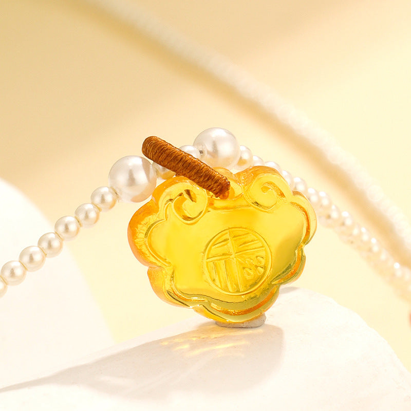 Pearl Amber & Red Agate Pendant Necklace