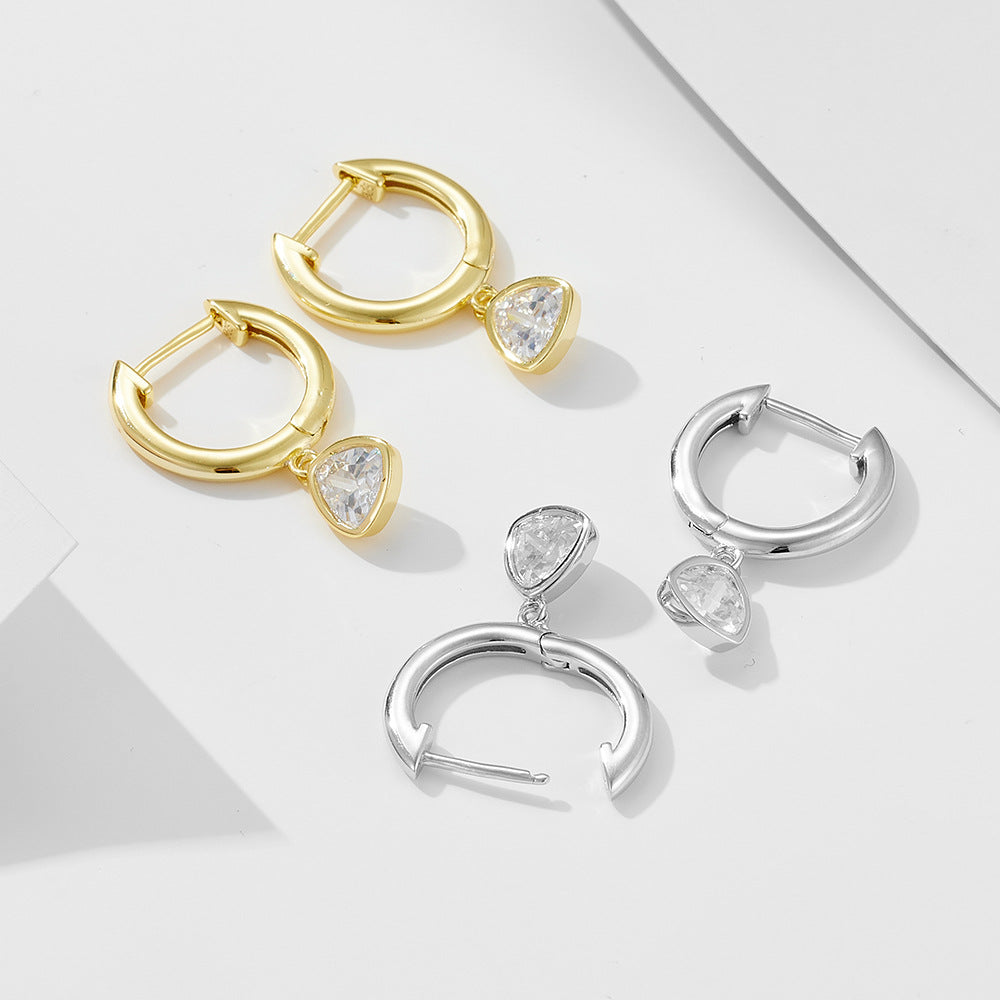 Geometric Triangular Zircon Sterling Silver Earrings Niche Earrings
