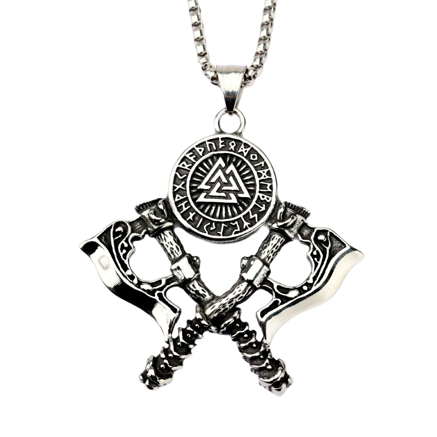 Planderful Nordic Viking Wolf Head Tomahawk Pendant Necklace Titanium Steel For Men