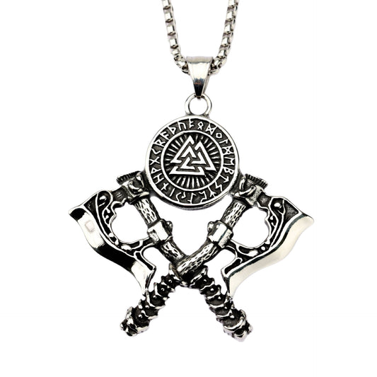 Planderful Nordic Viking Wolf Head Tomahawk Pendant Necklace Titanium Steel For Men