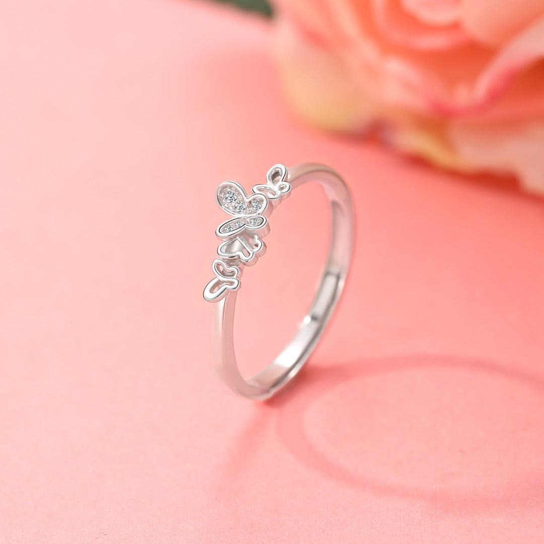 Heart Butterfly S925 Sterling Silver Women's Ring