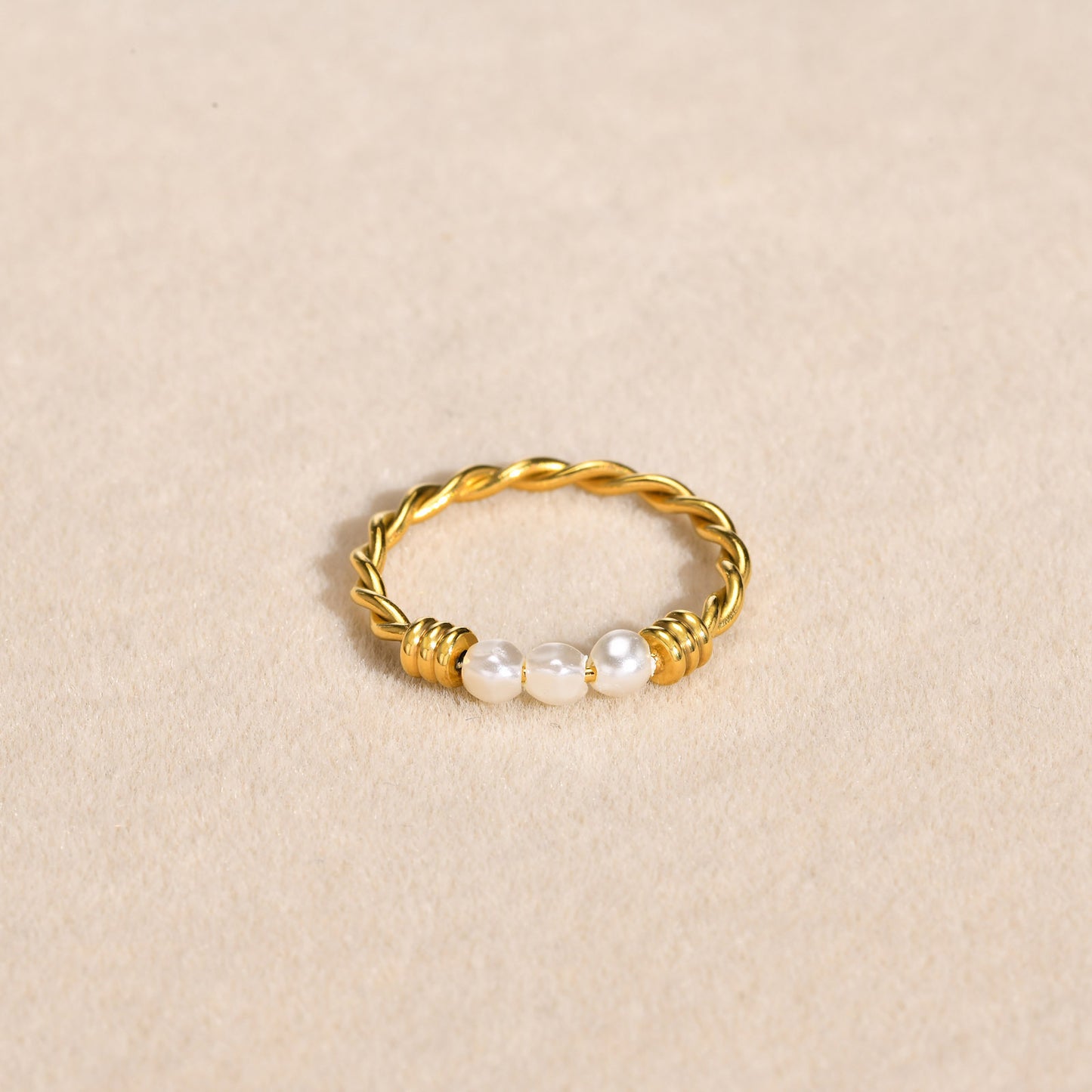 Stainless Steel Plated 18k Gold Irregular Pearl Twist Ring