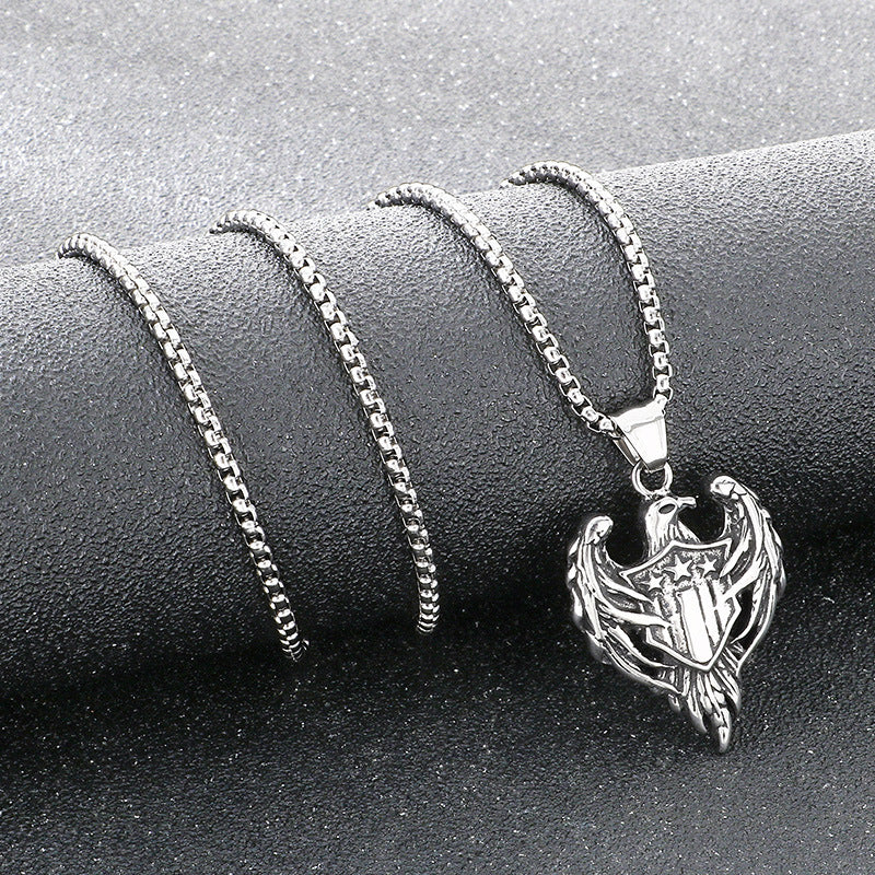 Viking Double Wolf Head Love Knot Pendant Punk Style Retro Cross Feathered Eagle Necklace
