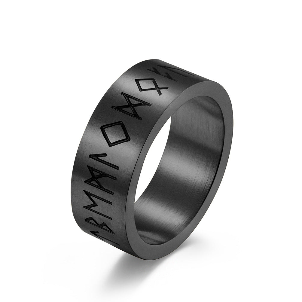 Planderful Nordic Viking Ring Bold for Men Matte Brushed Titanium Steel Jewelry with Pirate Text Design