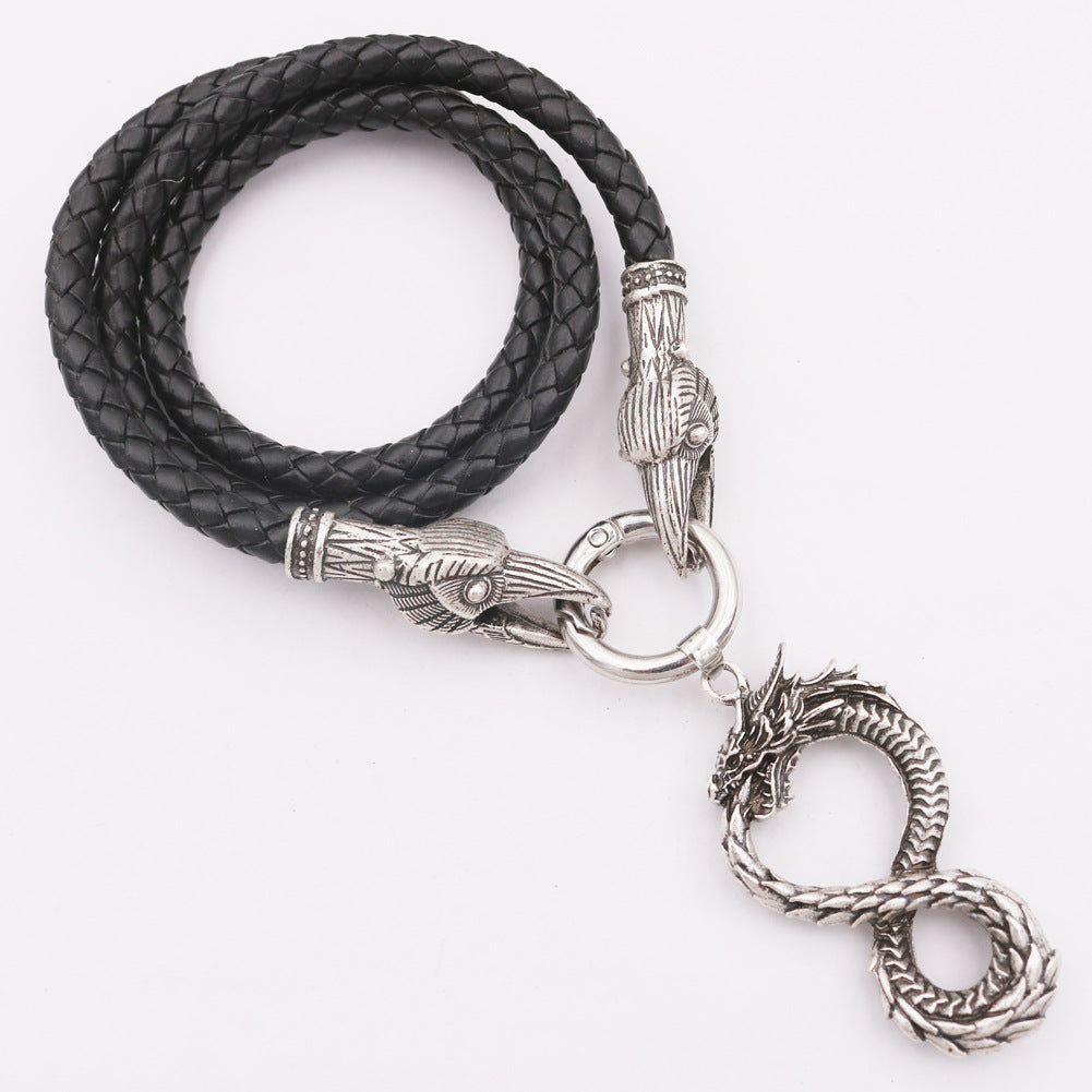 Viking Odin Crow Octagonal Head Pendant - Vintage Men's Alloy Necklace