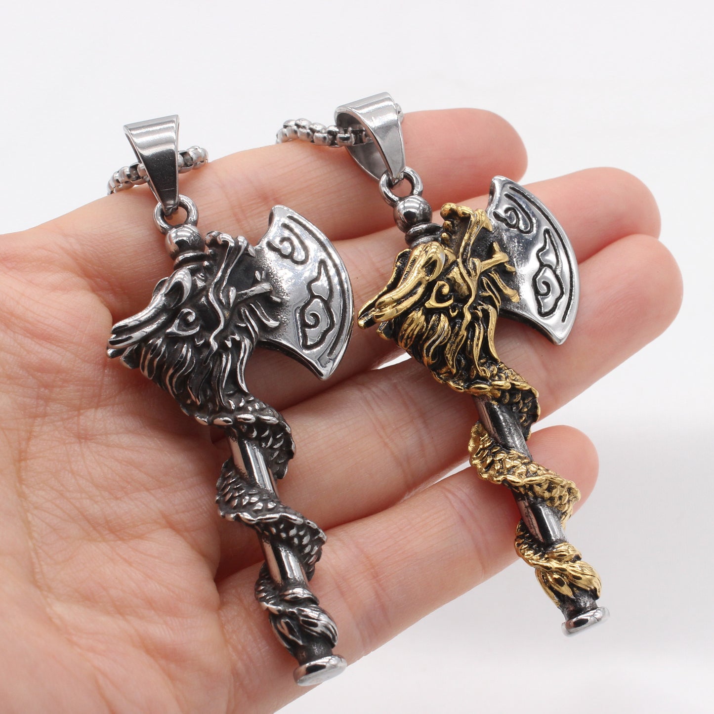 Planderful Norse Legacy Pendant – European and American Retro Dragon Viking Axe Men's Titanium Steel Necklace