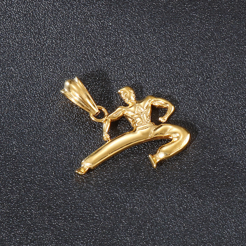 Titanium Steel Kung Fu Master Pendant for Men - Stainless Steel Martial Arts Jewelry