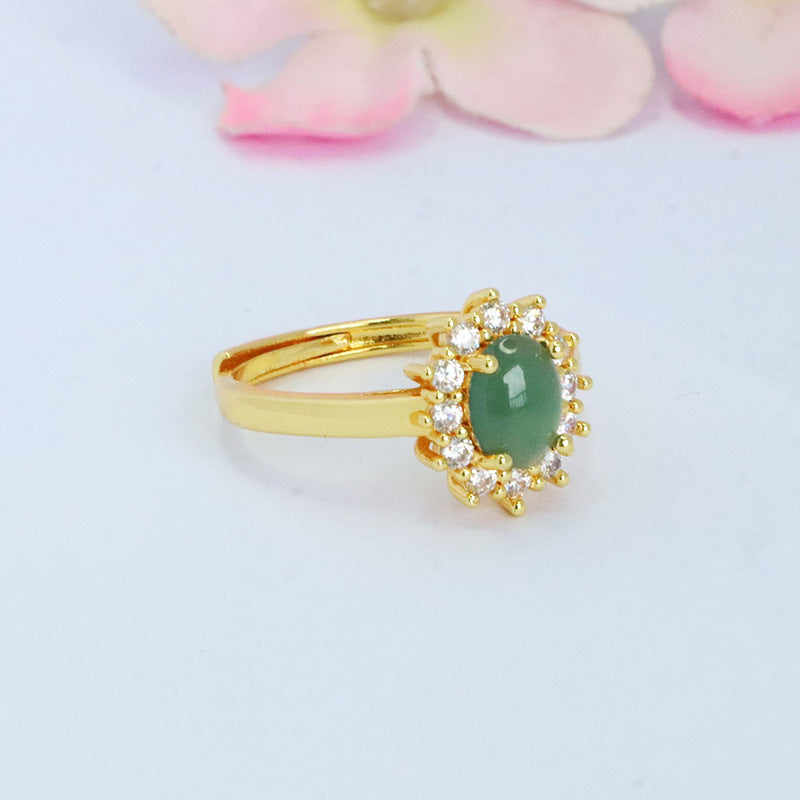 Blue Water Jadeite Princess-Style Ring