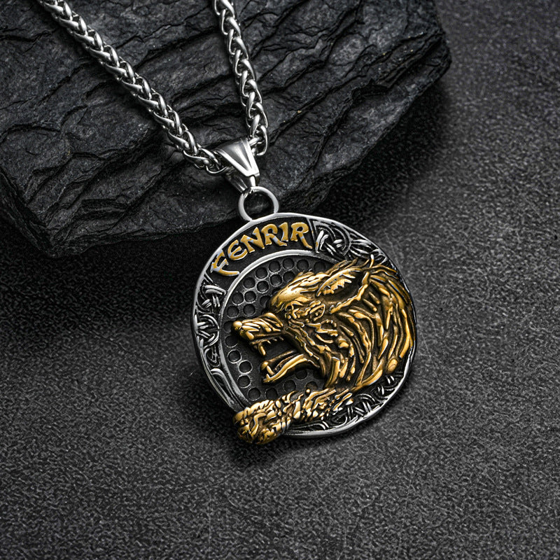 Planderful Titanium Steel Viking Wolf Head Pendant For Men Bold Hip Hop Stainless Necklace