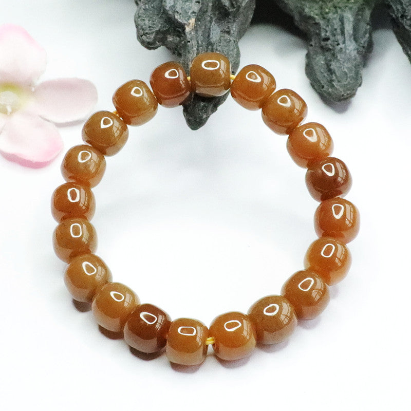 Hand String Sugar Colored Bracelet with Natural Hetian Jade