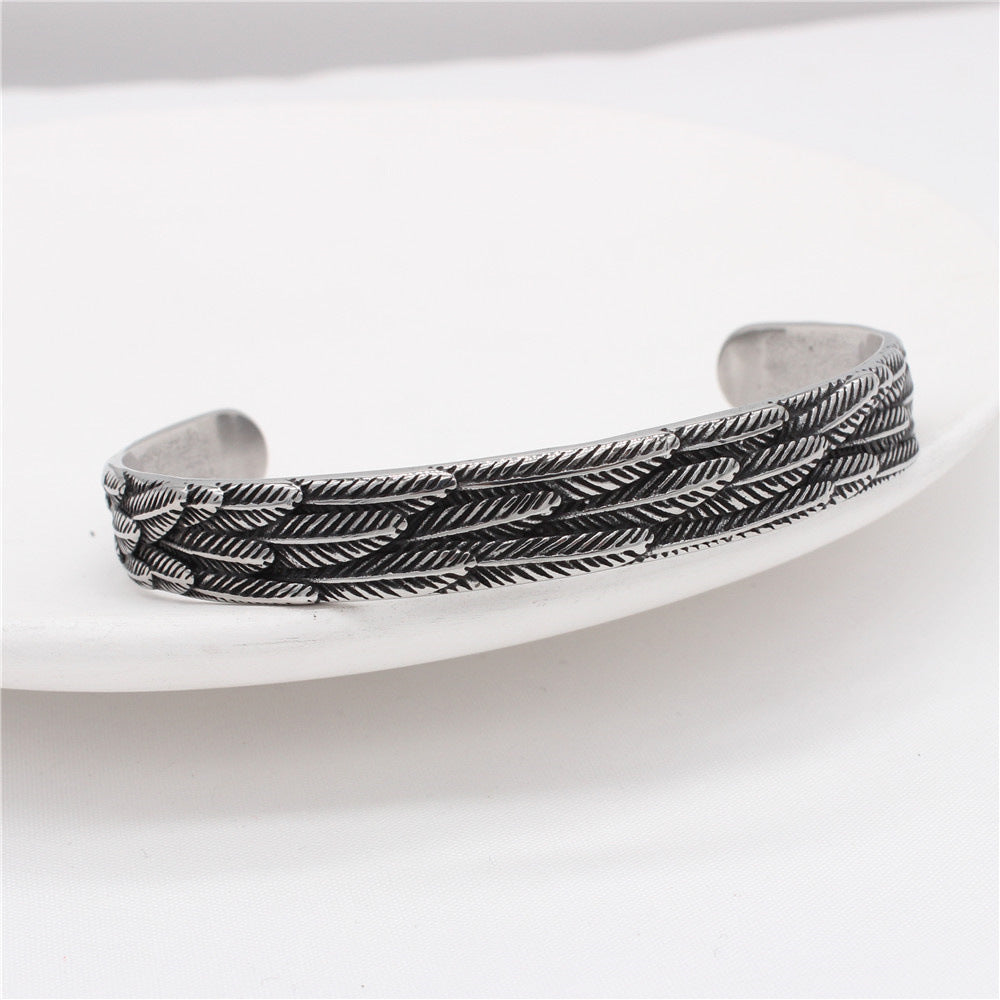 Titanium Steel Bracelet Feather Charm Unisex Planderful Everyday Genie Protection Statement Jewelry