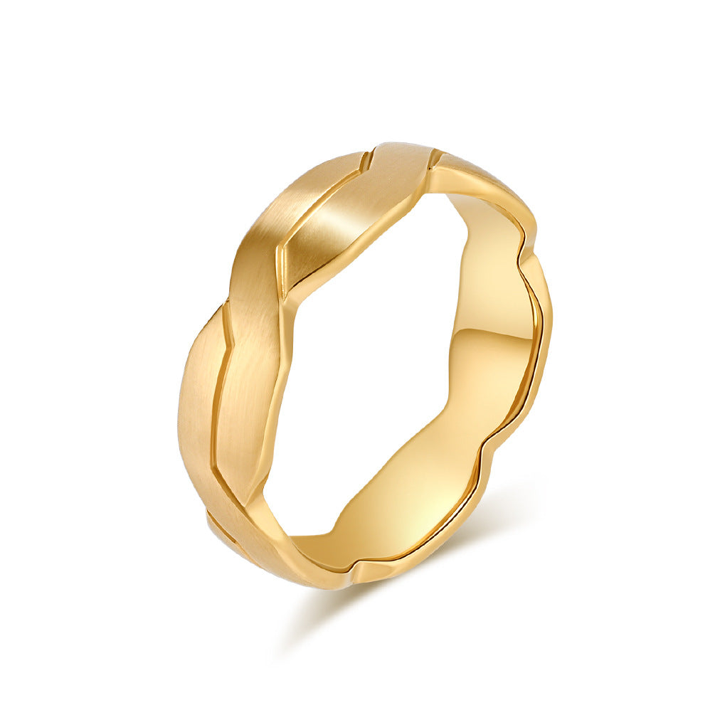 Engraved Geometric Woven Two-Color Titanium Steel Ring