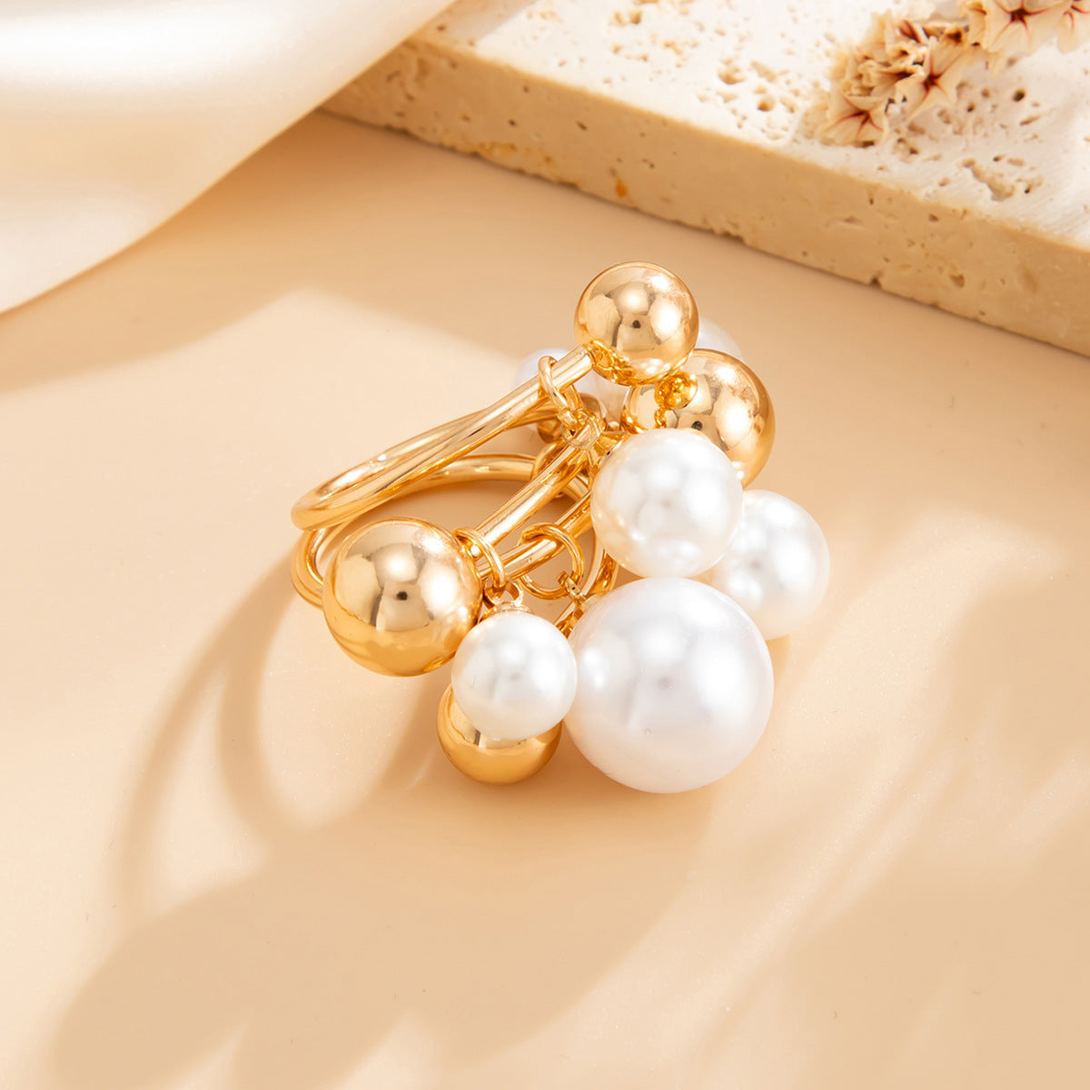 Planderful Vienna Verve Imitation Pearl Ring For Women Retro Bead Geometric Handmade Statement Jewelry