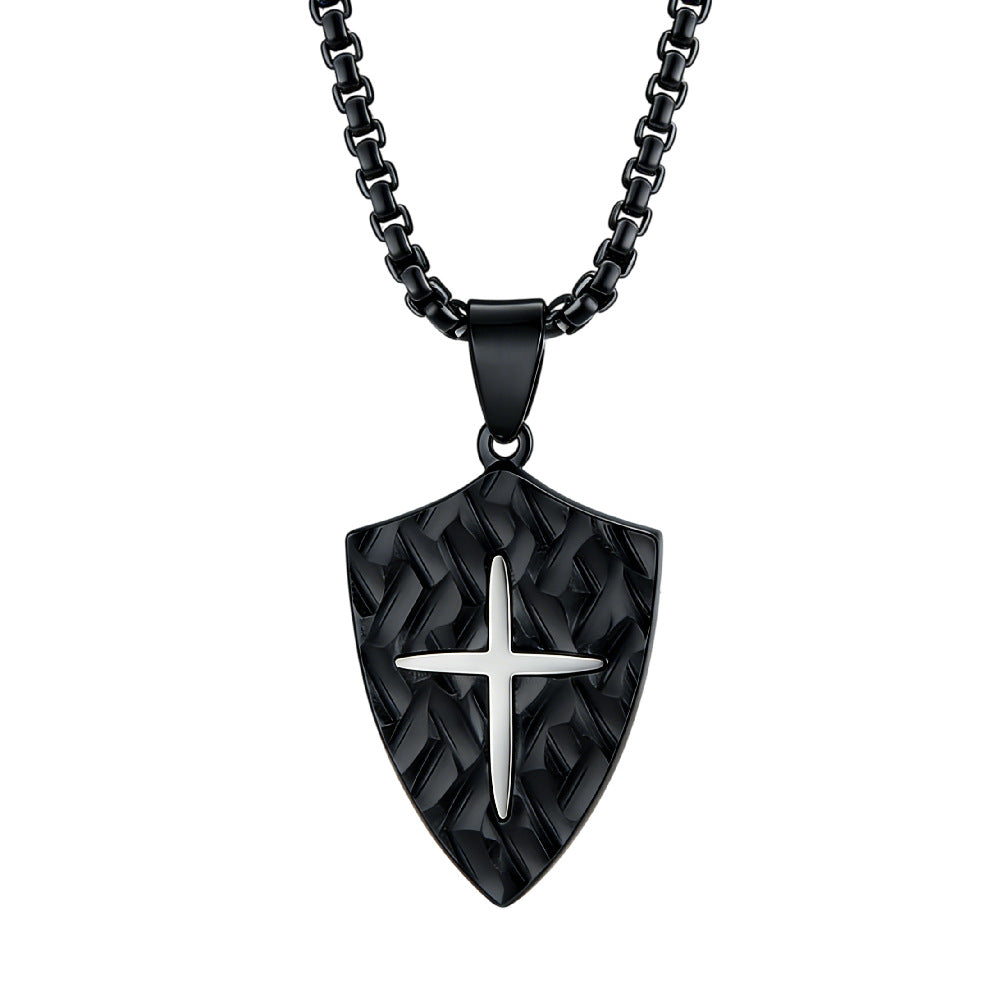 Planderful Shield Cross Pendant Necklace For Men And Women Unisex Hip Hop Style Protection Statement