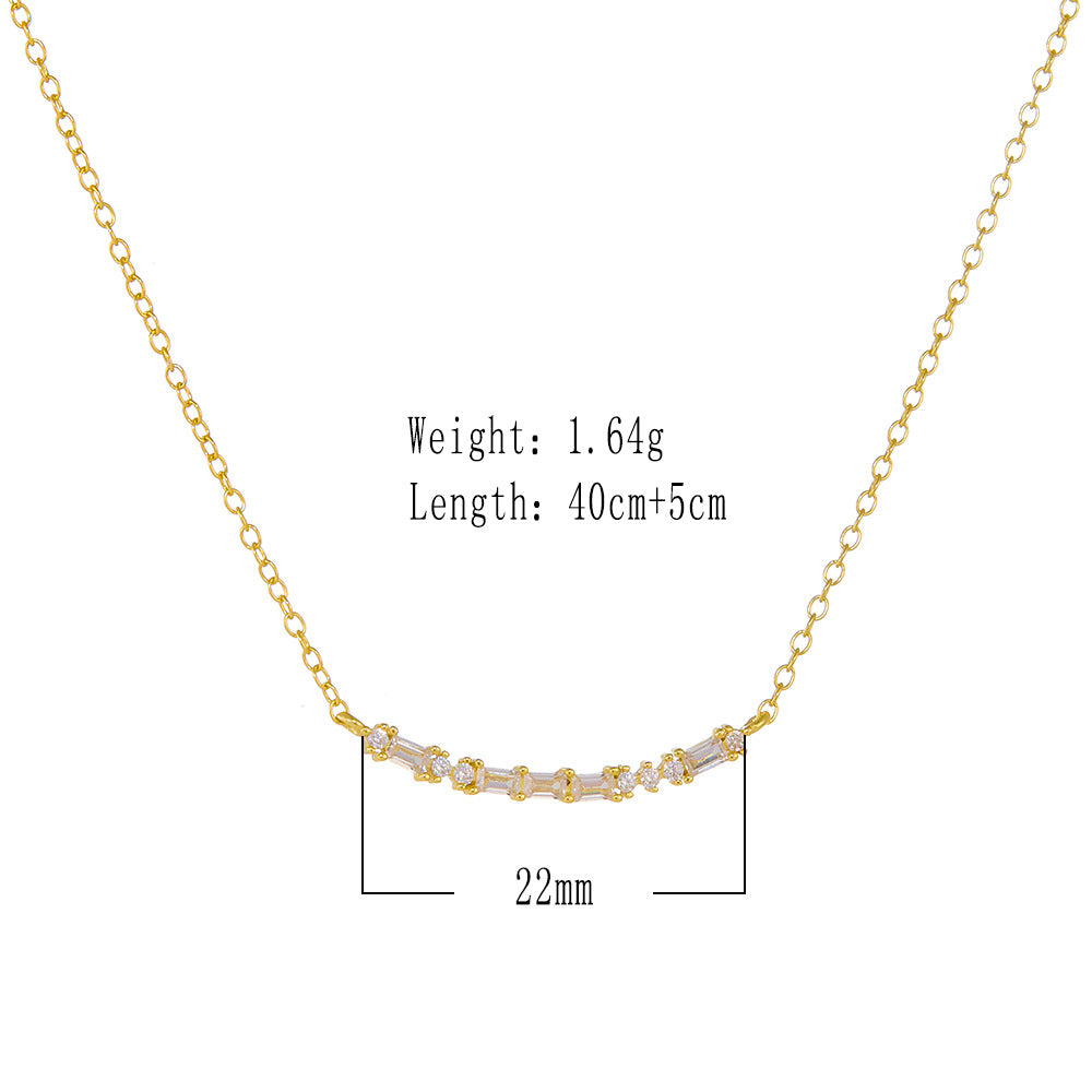 S925 Sterling Silver Rectangular Zircon Smile Pendant Necklace Geometric