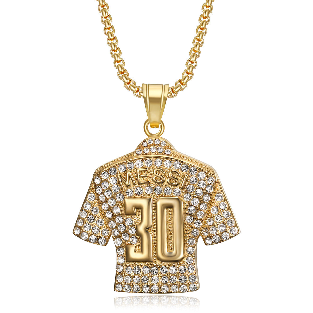 Planderful Football Jersey Pendant No 30 Titanium Steel Gold Plated Zircon Unisex Statement Necklace
