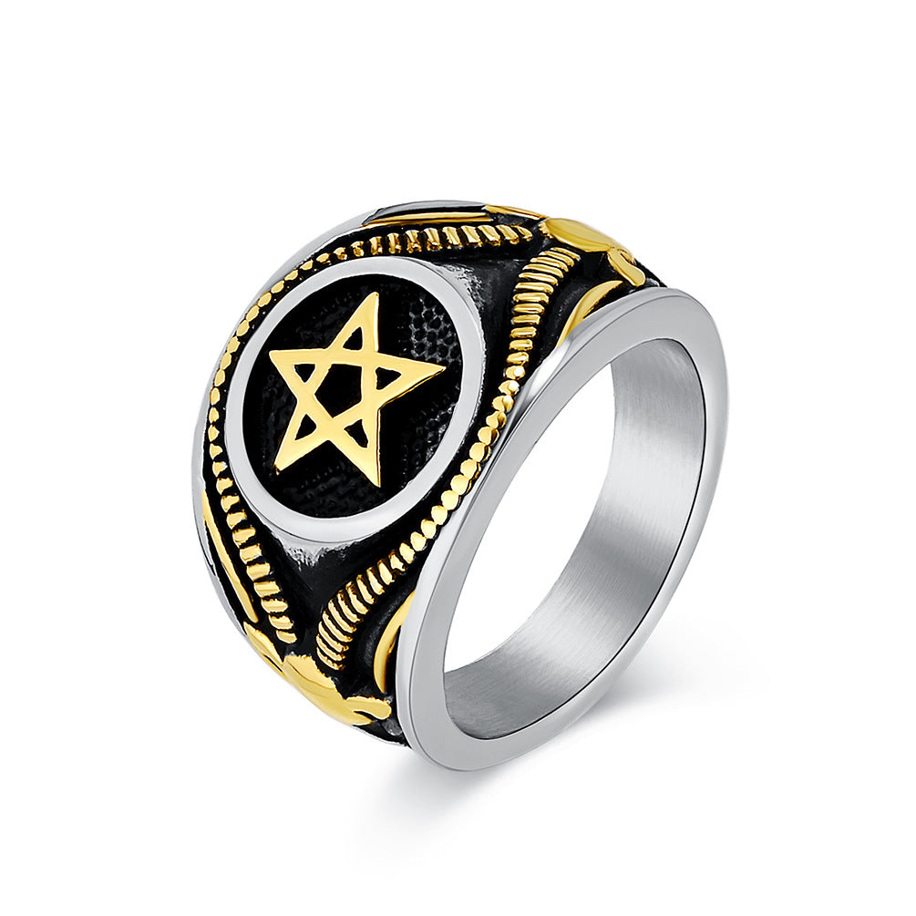 Planderful Gothic Pentagram Ring For Men Durable Titanium Steel Vintage Dark Wind Style For Modern Gothic Jewelry Lovers