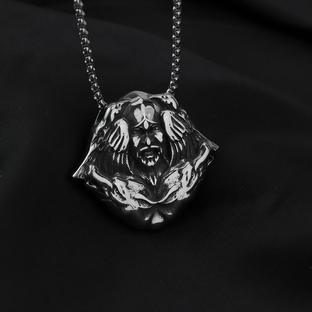 European And American Jewelry Wholesale Titanium Steel Men's Pendant Necklace Viking Odin Mask