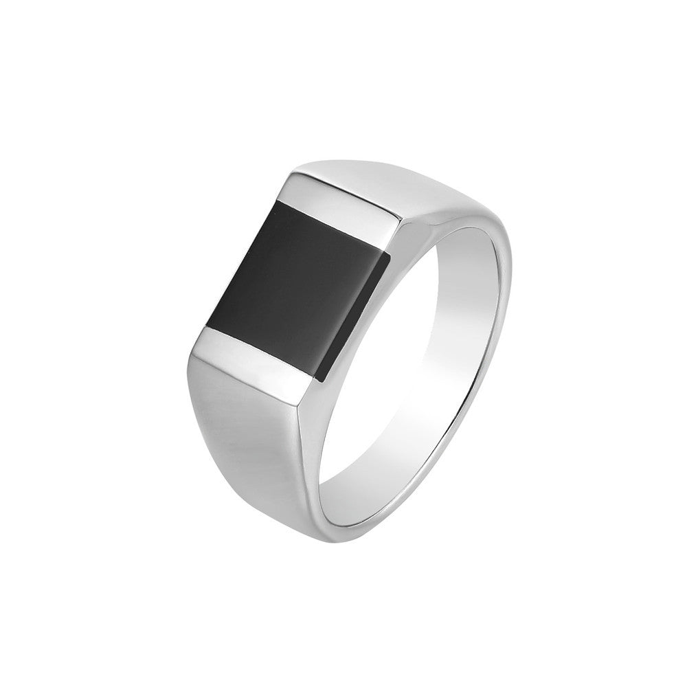 Planderful Black Agate Titanium Steel Ring For Men Unisex European American Style Everyday Genie Protection