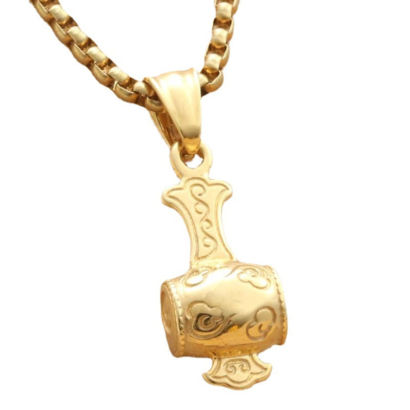 Men's Retro Punk Titanium Steel God of Wealth Hammer Pendant Necklace