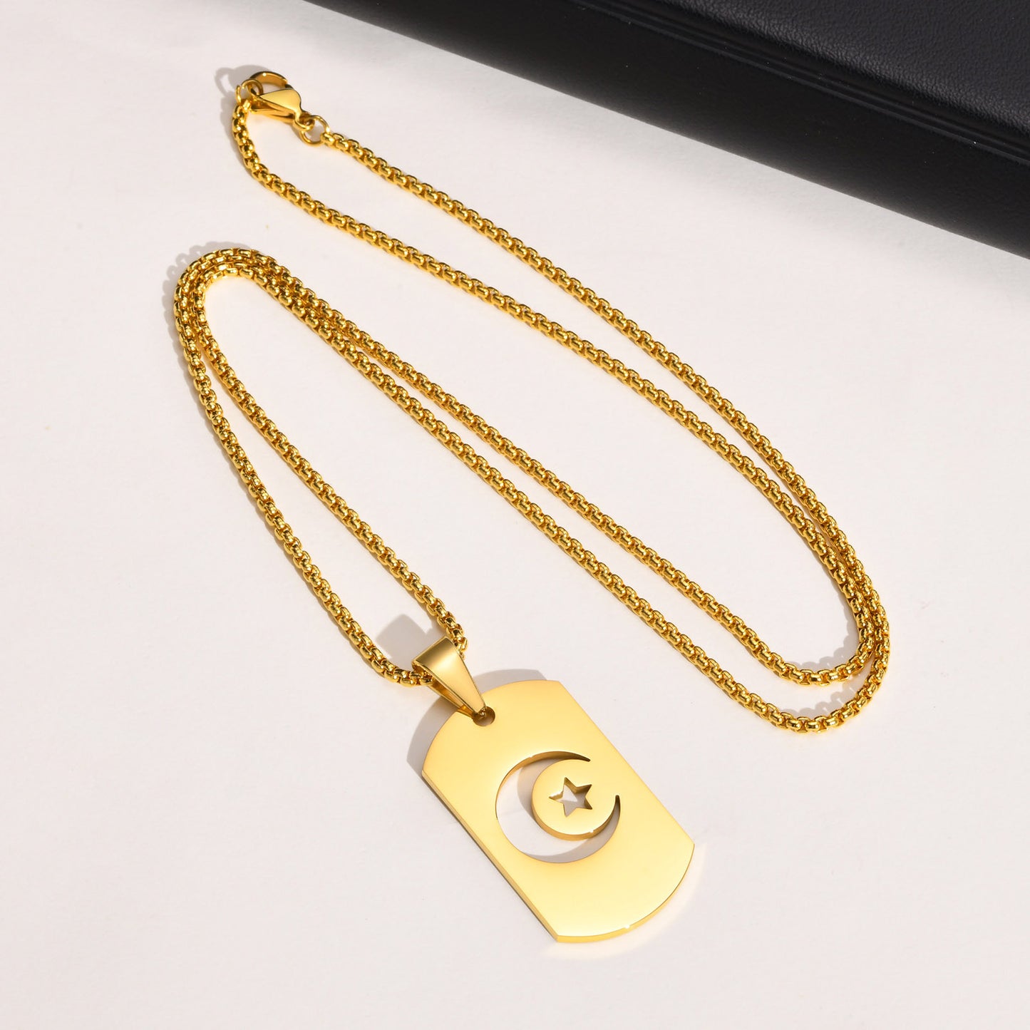 Men's Tag Stainless Steel Hollow Star Moon Pendant Necklace