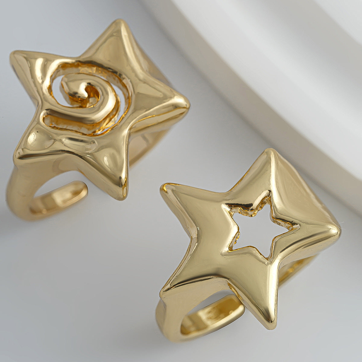 Planderful Vienna Verve Five Point Star Ring Set For Women Metal Hollow Geometric Statement