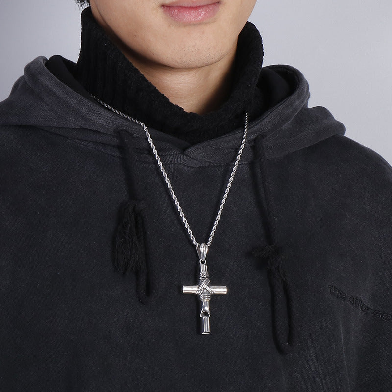 Vintage Cross Titanium Steel Pendant Necklace for Men from Europe and America