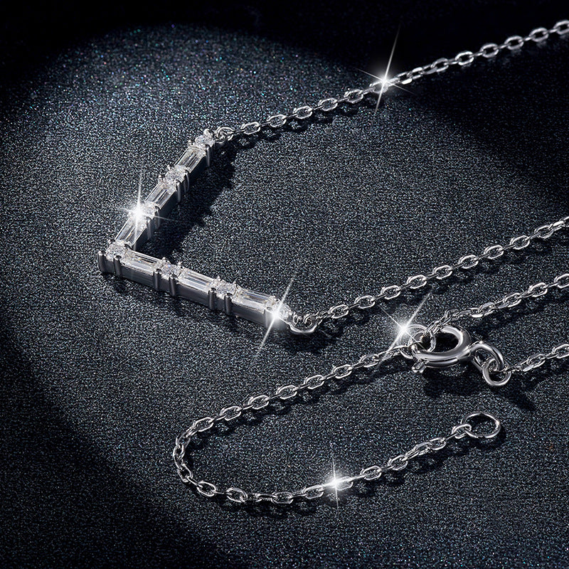 Planderful Moissanite Necklace V Shaped Dainty Clavicle Chain S925 Sterling Silver Sparkling Jewelry For Her