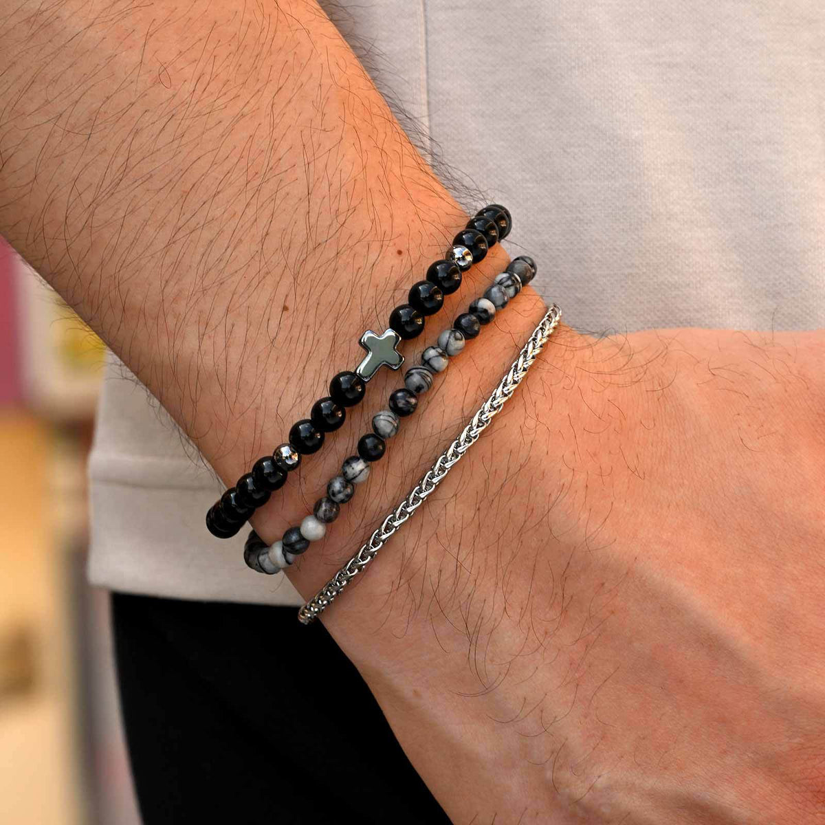 Braided Black Stainless Steel Bracelet for Men