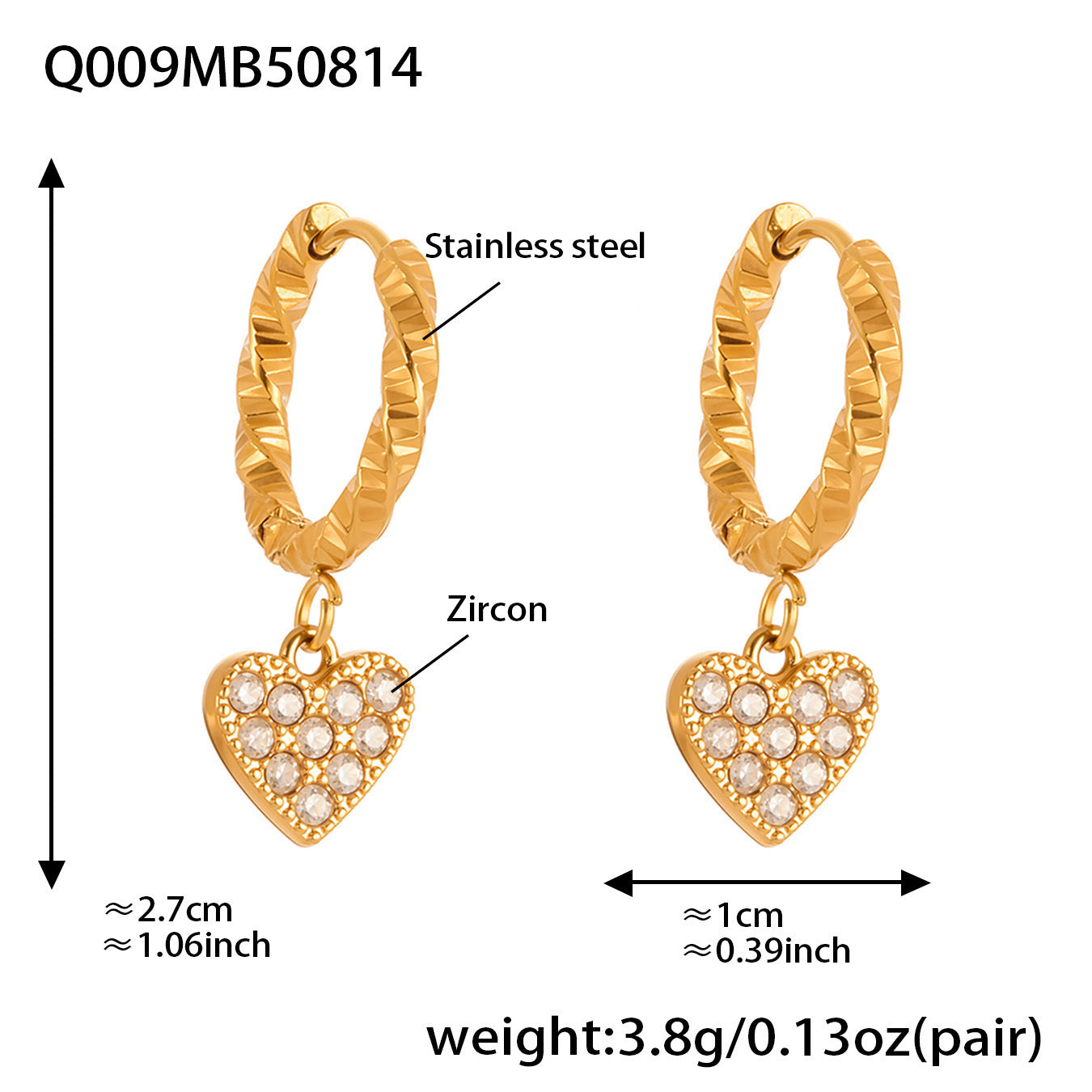 Planderful Peach Heart Hollow Titanium Earrings For Women