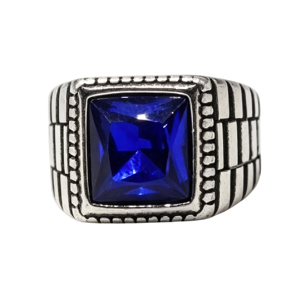 Horizontal-Pattern Gemstone Titanium Steel Ring