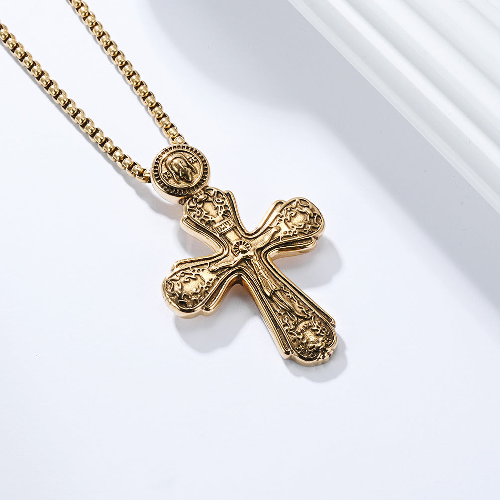 Planderful Gothic Saint Titanium Steel Pendant Necklace For Men And Women Unisex Retro Punk Jewelry