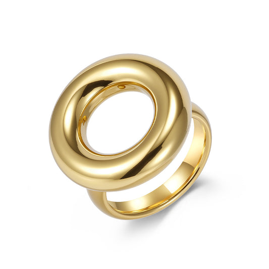 Planderful Titanium Steel Ring Women 18K Gold Plated Smooth Exaggerated Style Everyday Genie Collection