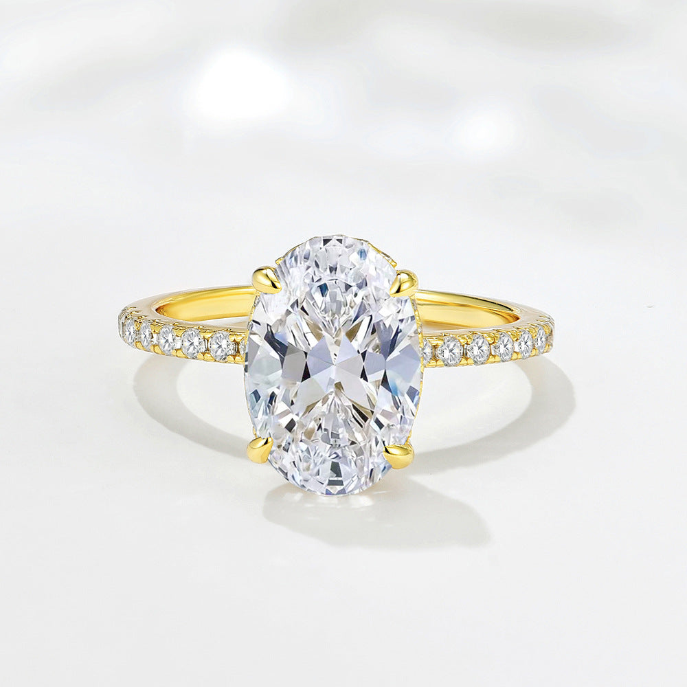 S925 Sterling Silver Oval Pigeon Egg 8 12 Ice Flower Cut Zircon Ring