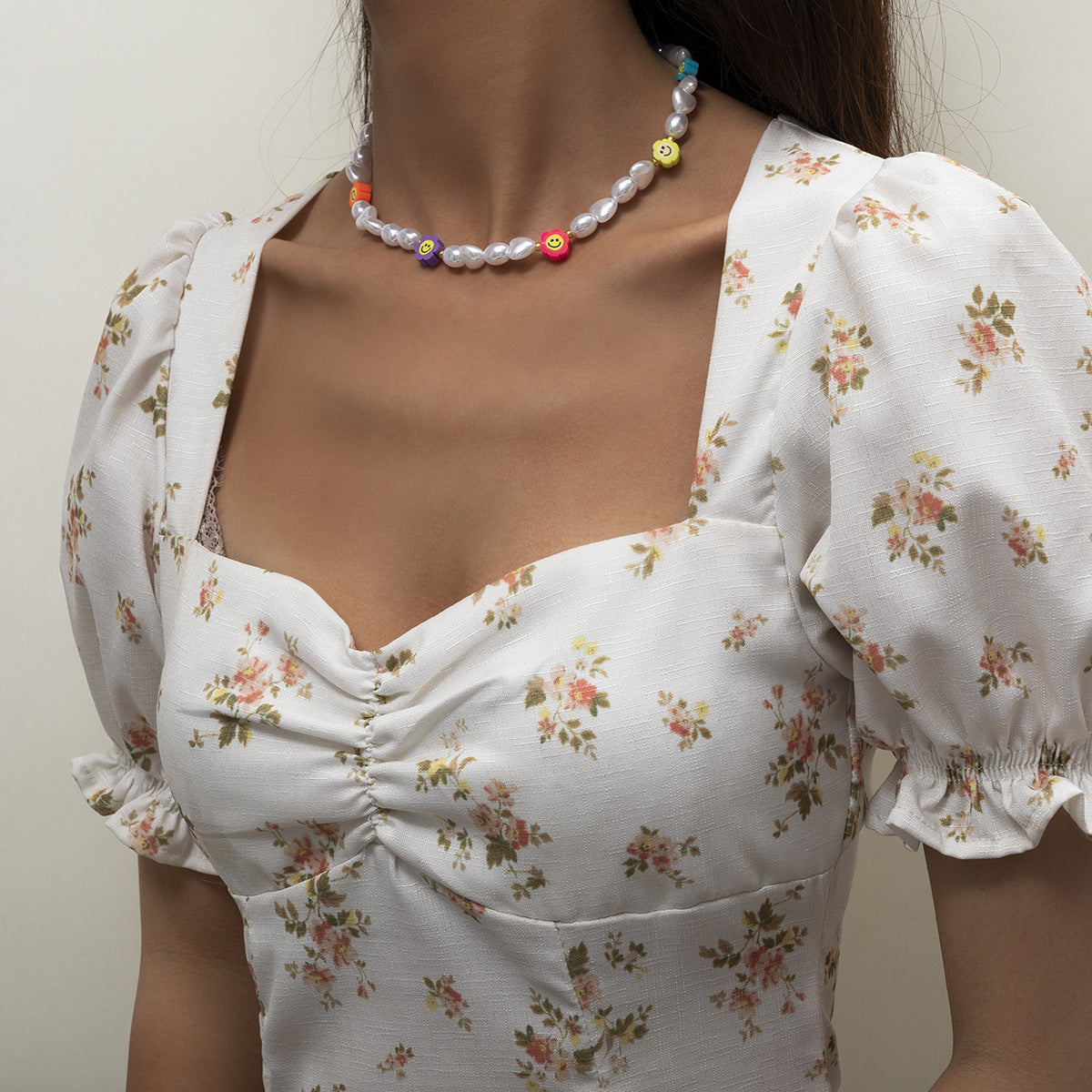 Planderful Vienna Verve Elegant Statement Necklace For Women Floral Imitation Pearl Ethnic Geometric Design