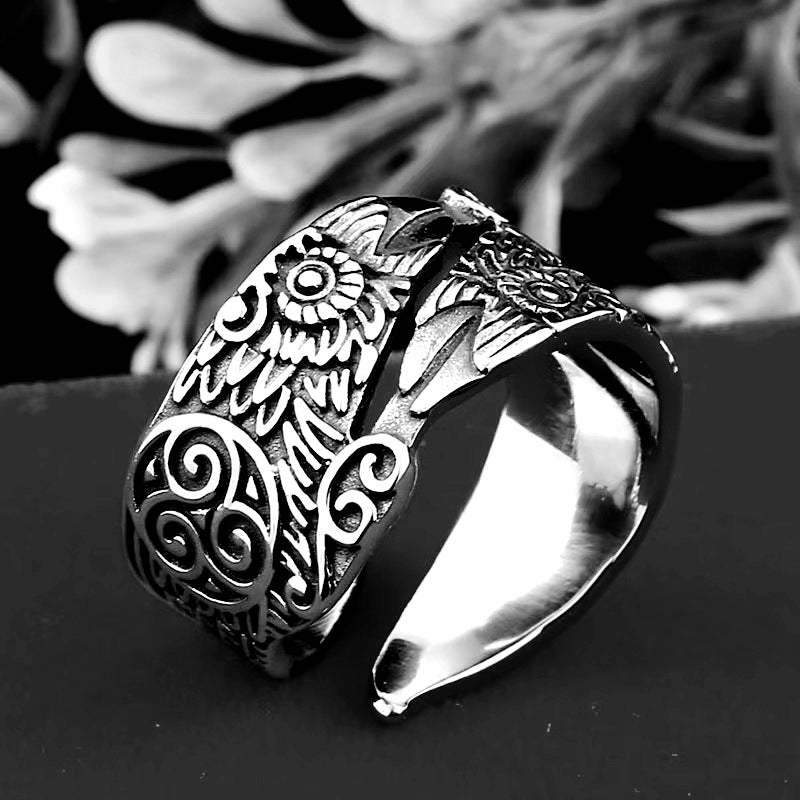 Planderful Nordic Viking Crow Ring Stainless Steel Personalized Open Design For Men