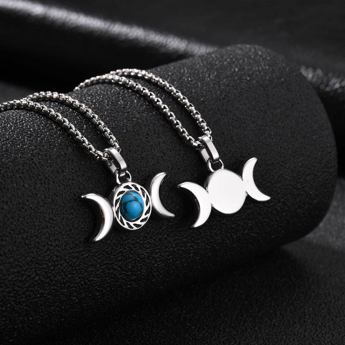 Double Moon Mysterious Wind Stainless Steel Necklace for Men