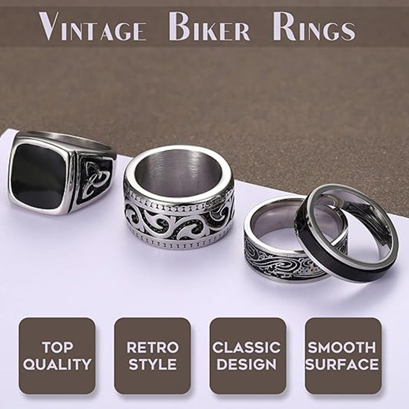 Planderful Titanium Steel Ring Set For Men Unisex Bold Retro Style Protection Statement
