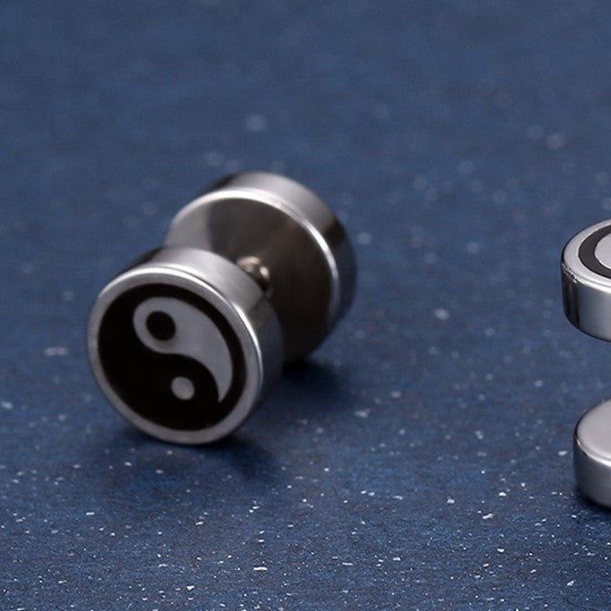 Silver-Tone Yin-Yang Illusion Stud Earrings — Pair