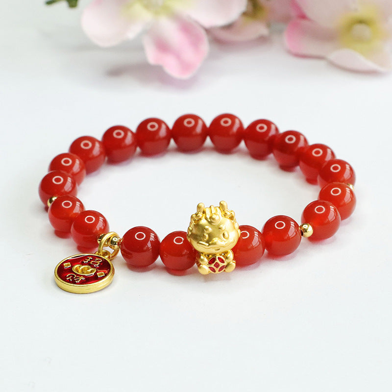Fortune's Favor Sterling Silver Red Agate Dragon Zodiac Bracelet