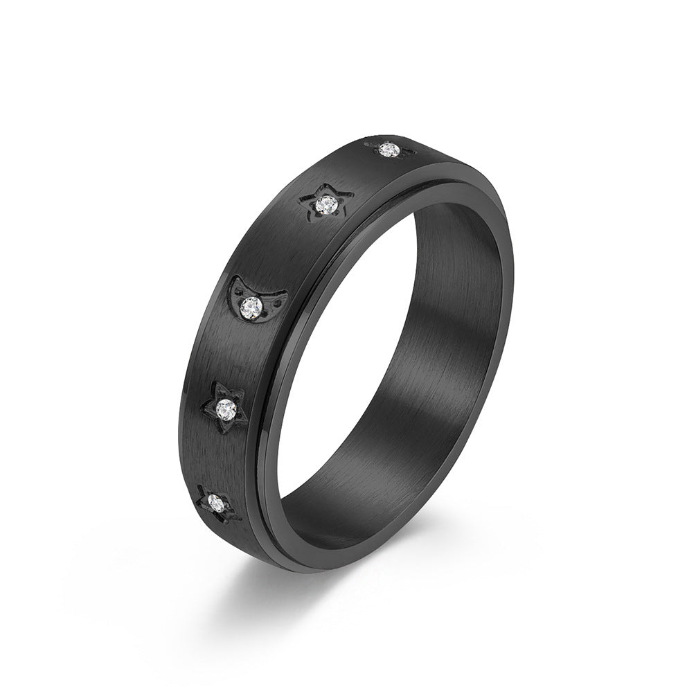 Planderful Personalized Zircon Star Moon Spinning Ring Stainless Steel Anxiety Relief For Stress Relief Seekers