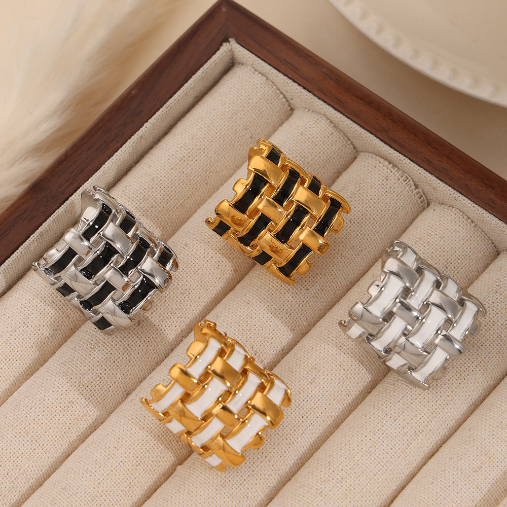 Golden Enamel Woven Ring - Women's Titanium Steel Jewelry