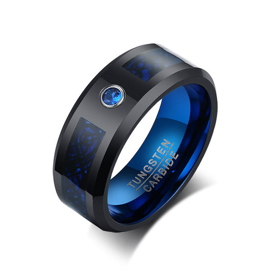 Blue And Black Carbon Fiber Tungsten Steel Ring 8MM Men