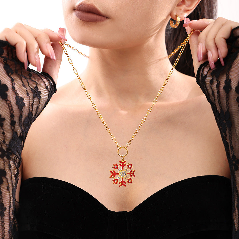 Planderful Zircon Snowflake Pendant Necklace for Women