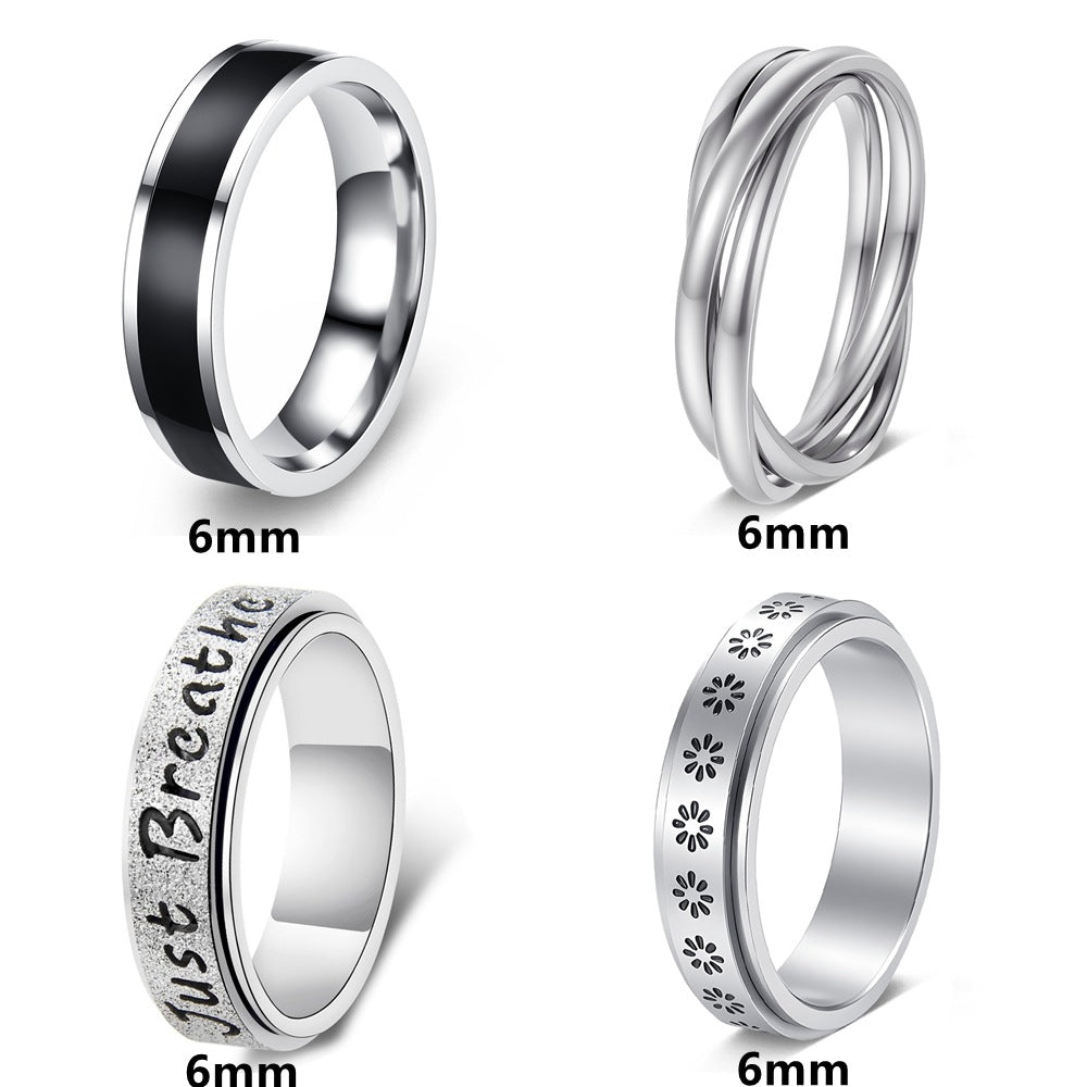 Planderful Collection Everyday Genie Titanium Steel Rotating Ring for Anxiety Relief Mindfulness Unisex Flower Design