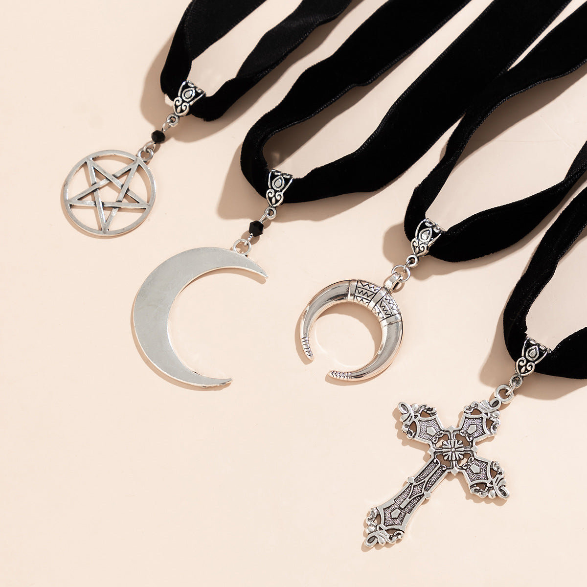 Gothic Style Crescent Moon Star Choker Necklace for Women