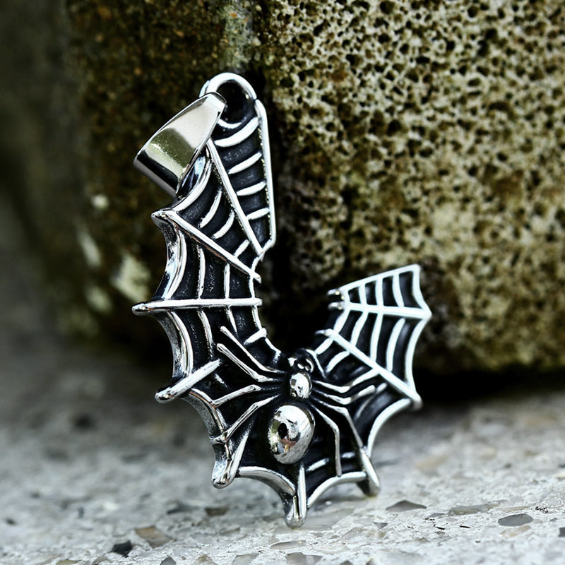 Gothic-Inspired Titanium Steel Spider Web Pendant for Men - Wholesale Dark Fashion Accessory